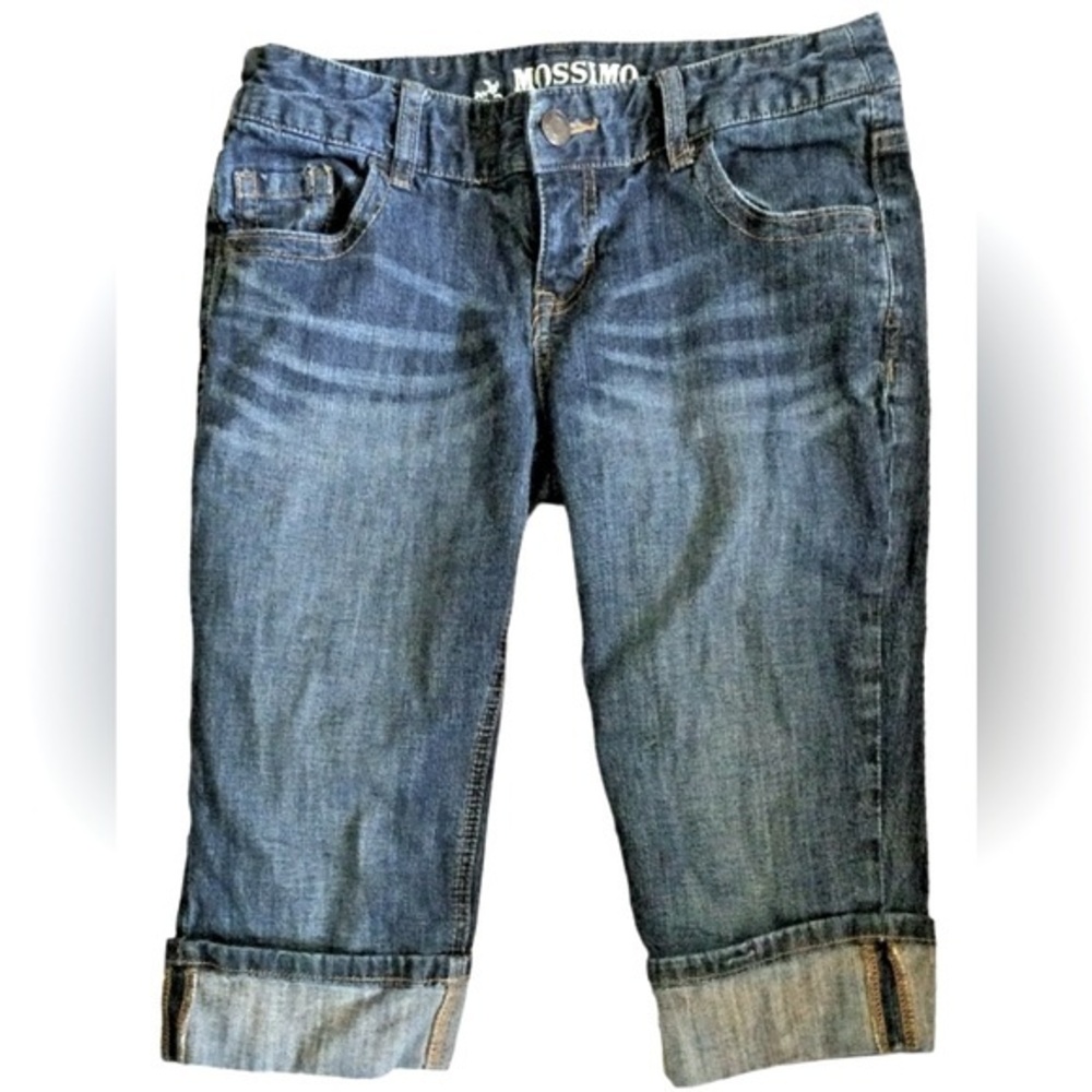 Mossimo Supply Co. sz 11 dark blue wash low/mid rise cuffed Capri stretch jeans